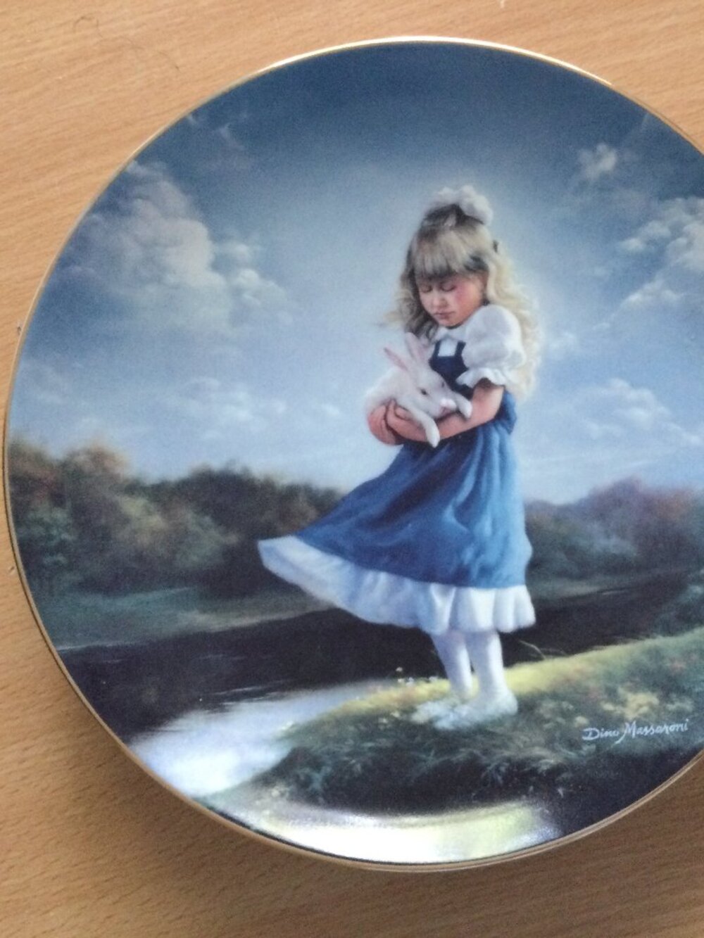 Just You and Me- Dino Massaroni Collector plate-1992 Girl Rabbit -21 fire days